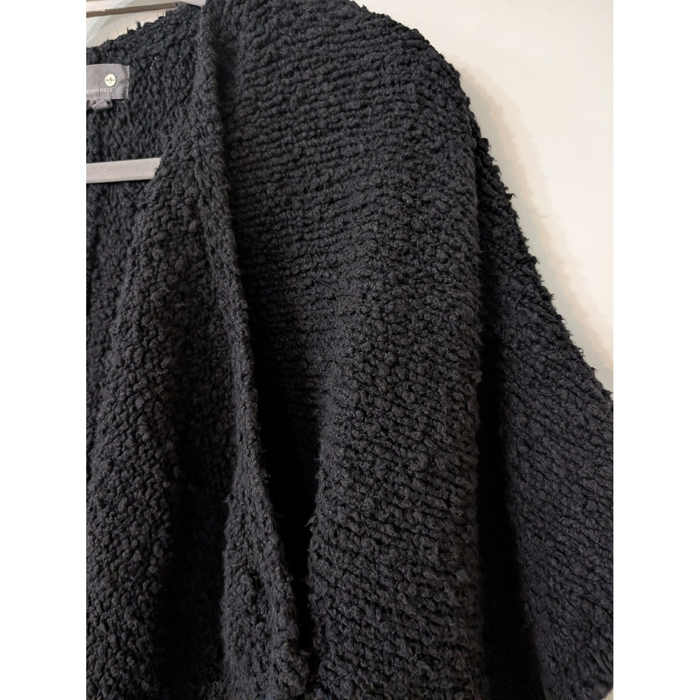 Anthropologie Boucle Knit Cocoon Cardigan Black Draped Open Front Large‎ - Picture 2 of 6